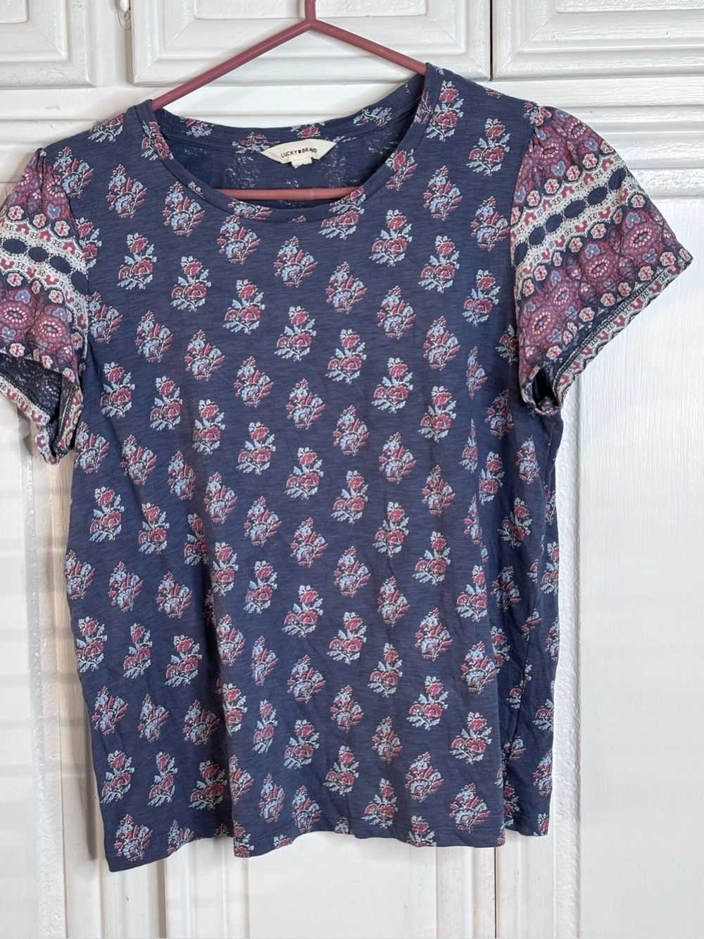 Lucky Brand Navy Floral Short-Sleeve Tee sz S
